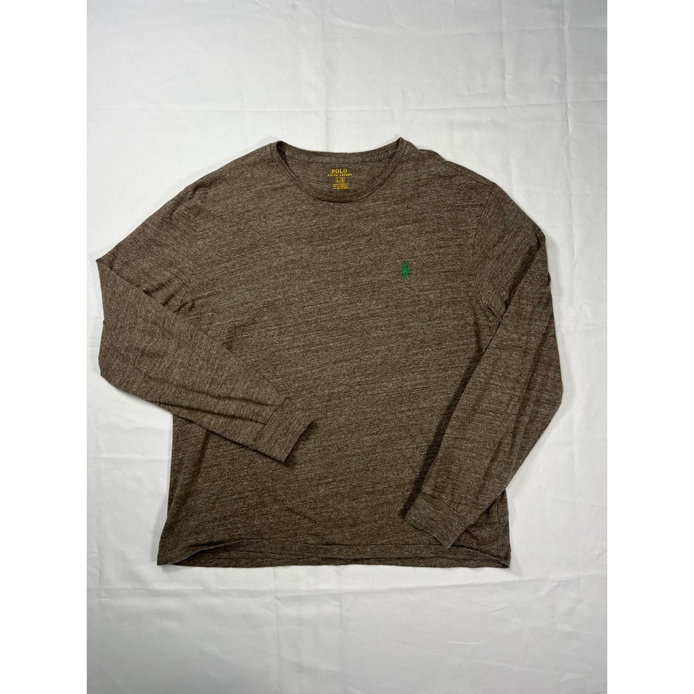 Polo Ralph Lauren Men's Large Brown Heather Long Sleeve Green Pony Dadcore